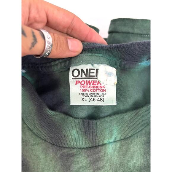 VTG 90s Green Tie-dyed Bald Eagle Flying Over Mountains T-Shirt X-LARGE - Picture 3 of 11